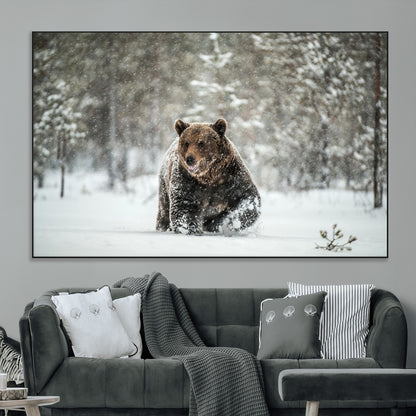 43350-MGV-CV-36X24-Wild Bear in Snow Wall Art – Majestic Wildlife Photography Print, Winter Forest Nature Decor for Cabin, Lodge, Rustic Home,