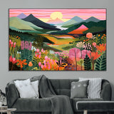 99638-MGV-CV-36X24-Sunset Meadow Wall Art – Panoramic Mountain Landscape with Wildflowers Canvas Print, Vibrant Nature Decor for Living Room, Bedroom