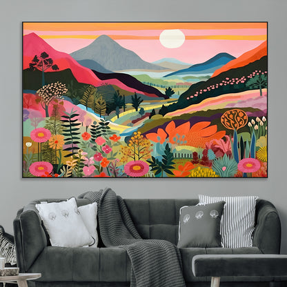 61376-MGV-CV-36X24-Floral Valley Wall Art – Panoramic Mountain Landscape Canvas Print, Vibrant Nature Decor for Living Room, Office, or Bedroom