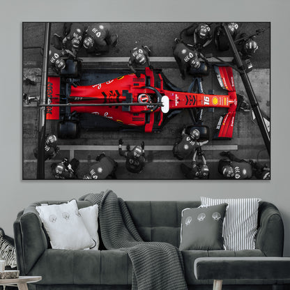 99356-MGV-CV-36X24-Ferrari Pit Stop Wall Art – Formula 1 Racing Car Canvas Print, Red Speed Machine Motorsport Decor for Office, Garage, Man Cave or