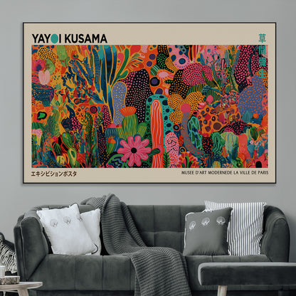 40791-MGV-CV-36X24-Kusama Inspired Wall Art – Vibrant Abstract Floral Jungle Canvas Print, Bold Pop Art Botanical Decor for Living Room, Bedroom, or