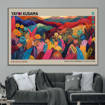 70959-MGV-CV-36X24-Yayoi Kusama Inspired Wall Art – Bold Floral Landscape Canvas Print, Vibrant Modern Abstract Poster for Living Room, Bedroom, or
