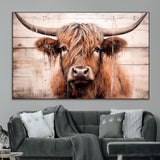 93730-MGV-CV-36X24-Scottish Cow Wall Art Canvas Print, Framed Longhorn Cow Art Picture Print, Highland Cattle Perfect Rustic Farmhouse Decor Artwork