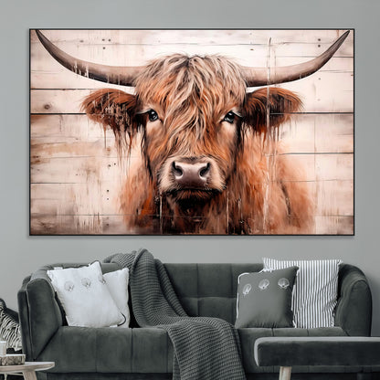 93730-MGV-CV-36X24-Scottish Cow Wall Art Canvas Print, Framed Longhorn Cow Art Picture Print, Highland Cattle Perfect Rustic Farmhouse Decor Artwork