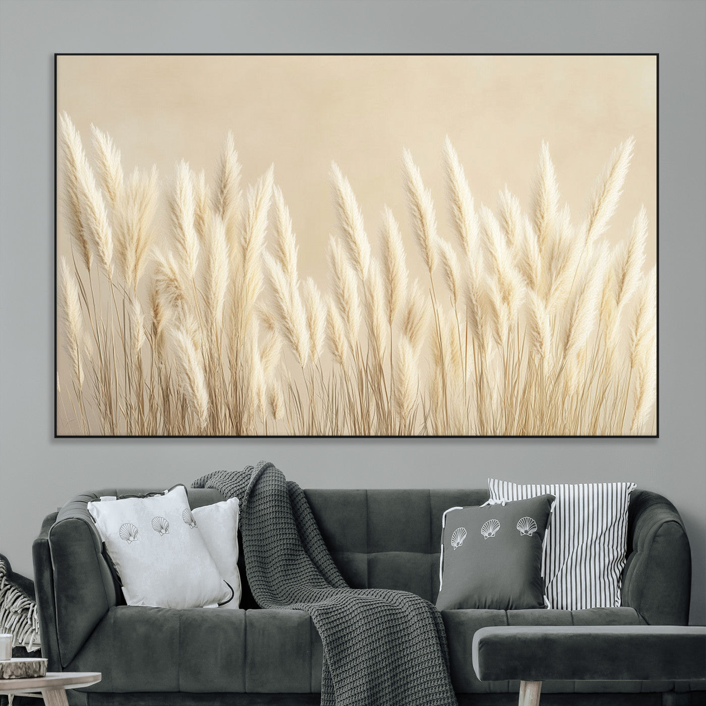 81444-MGV-CV-36X24-Pampas Grass Wall Art Canvas Print, Framed Beige Pampas Grass Art Picture Print, Minimalist Beige Perfect Minimalist Nature Decor