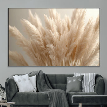 50300-MGV-CV-36X24-Pampas Grass Wall Art Canvas Print, Framed Minimalist Pampas Grass Art Picture Print, Beige Pampas Grass Perfect Minimalist Boho