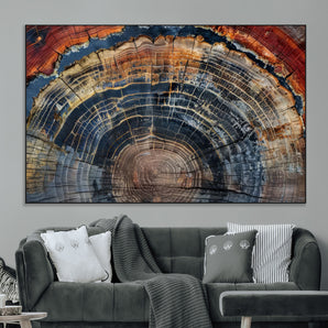 63519-MGV-CV-36X24-Tree Ring Wall Art – Rustic Nature Wood Grain Canvas Print, Abstract Natural Texture Artwork Poster for Living Room, Bedroom,