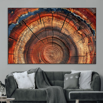 28555-MGV-CV-36X24-Tree Ring Wall Art – Rustic Wood Grain Canvas Print, Natural Texture Abstract Artwork Poster for Living Room, Bedroom, Office,
