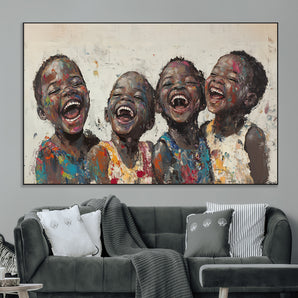 85256-MGV-CV-36X24-Joyful Children Wall Art – Colorful Kids Laughing Canvas Print, Uplifting Happiness Painting for Living Room, Office, Playroom or