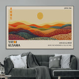88180-MGV-CV-36X24-Yayoi Kusama Landscape Wall Art – Abstract Dotted Mountain Canvas Print, Retro Sun Poster for Modern Living Room, Office or