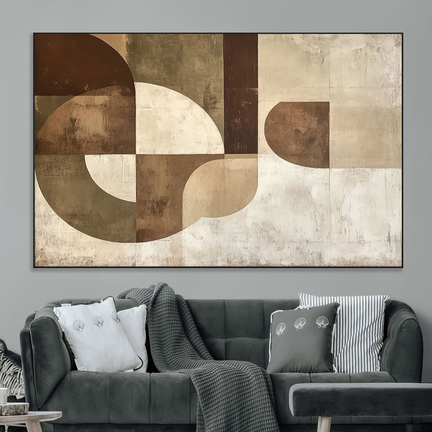 59767-MGV-CV-36X24-Abstract Geometric Shapes Wall Art – Modern Minimalist Canvas Print, Neutral Brown Beige Tan Artwork for Living Room, Bedroom,