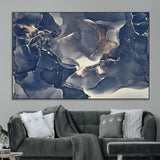 28282-MGV-CV-36X24-Blue Abstract Wall Art – Modern Ink Swirl Canvas Print, Contemporary Navy and Gold Painting for Living Room, Bedroom, Office or