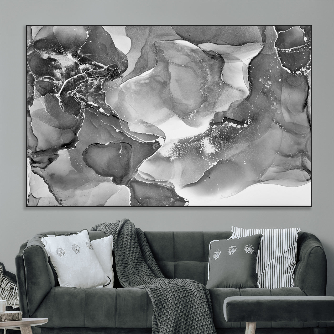 15911-MGV-CV-36X24-Black and White Abstract Wall Art – Modern Ink Swirl Canvas Print, Minimalist Contemporary Painting for Living Room, Bedroom,