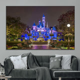 63560-MGV-CV-36X24-Fairy Tale Castle Wall Art – Magical Night Scene Canvas Print with Lights and Gardens, Fantasy Architecture Artwork for Living