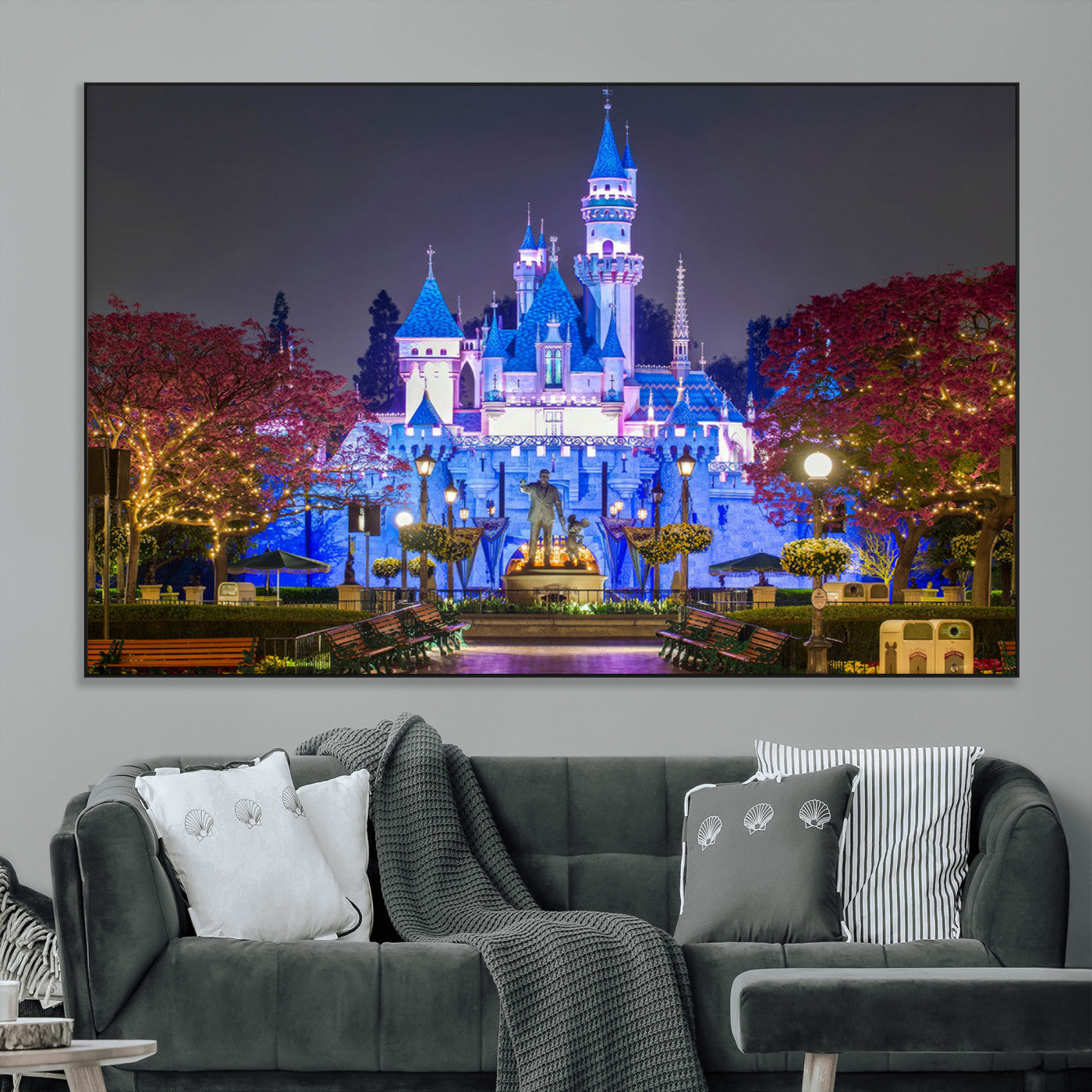 66710-SEG-FC-51X34_Oversize_Oversize-Enchanted Castle Wall Art – Magical Night Scene Canvas Print with Glowing Lights, Fantasy Architecture Artwork for Living Room,