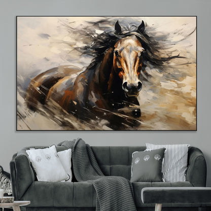 53001-MGV-CV-36X24-Wild Horse Wall Art – Majestic Stallion Canvas Print with Flowing Mane, Rustic Western Style Painting for Living Room, Office or