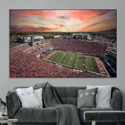 51135-MGV-CV-36X24-Indiana Hoosiers Stadium Wall Art – Panoramic Football Canvas Print with Game Day Crowd and Sunset Sky, Sports Artwork for Man