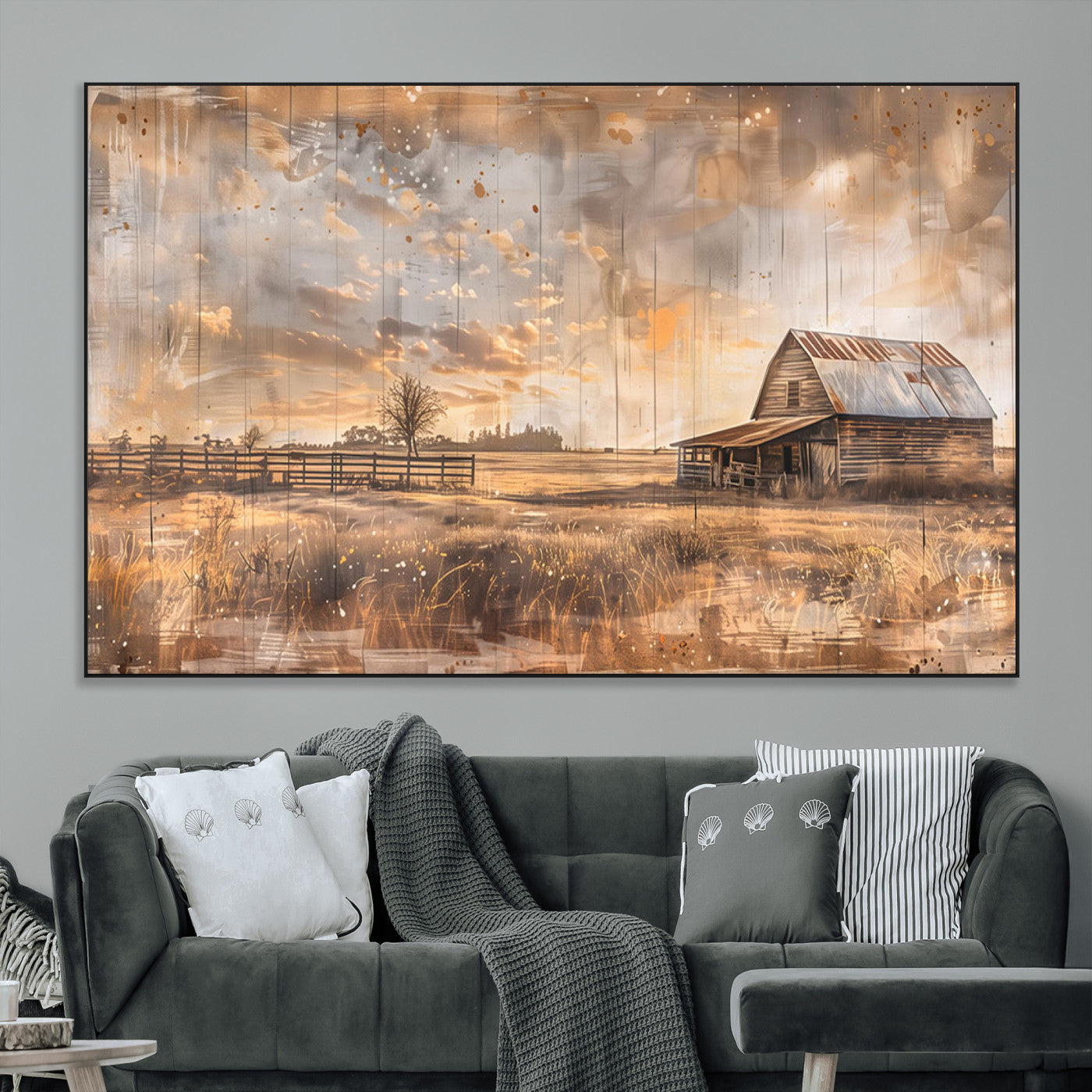 FARM2-MGV-CV-36X24-Rustic Farmhouse Wall Art Canvas Print, Framed Old Barn Art Picture Print, Southwestern Farmhouse Perfect Rustic Decor Artwork