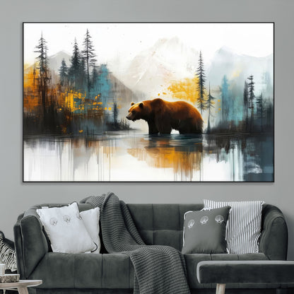 50308-MGV-CV-36X24-Bear Wilderness Wall Art – Mountain Forest Canvas Print, Rustic Cabin Decor with Wildlife Landscape, Nature Artwork for Lodge,