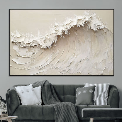 45175-MGV-CV-36X24-Textured Wave Wall Art Canvas Print, Framed Minimal Seascape Art Picture Print, Elegant Wave Perfect Modern Coastal Decor Artwork