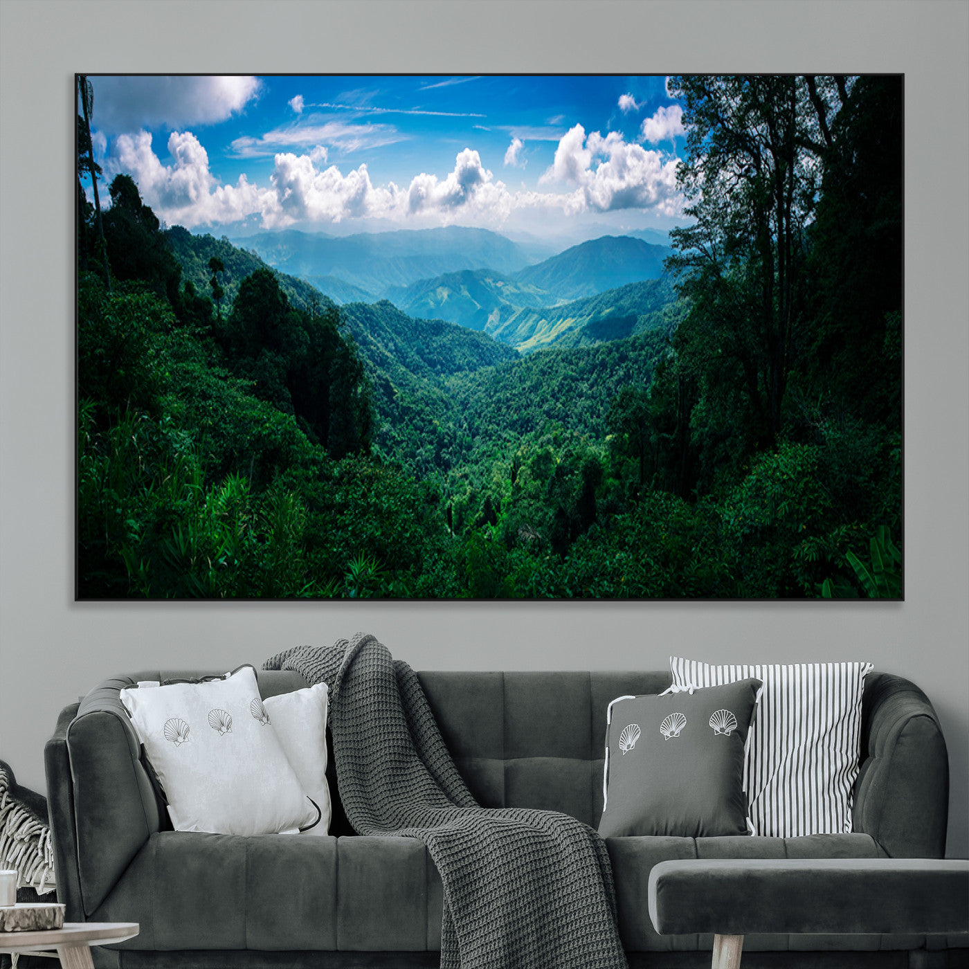 74439378-MGV-CV-36X24-Tropical Jungle Wall Art Canvas Print, Framed Lush Valley Art Picture Print, Forest Mountains Perfect Tropical Wilderness Decor