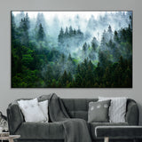 17393683-MGV-CV-36X24-Misty Forest Art Wall Art Canvas Print, Framed Foggy Mountain Art Art Picture Print, Scenic Wall Print Perfect Decor Artwork