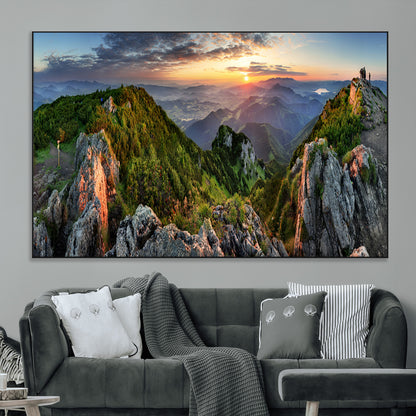 51582565-MGV-CV-36X24-Mountain Sunrise Panorama Wall Art – Scenic Landscape Canvas Print, Hiking Adventure Nature Photography, Large Mountain Range Wall