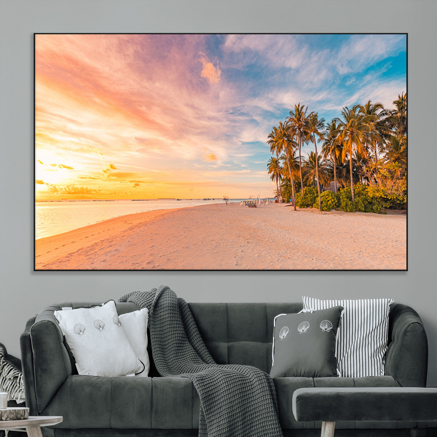 41542880-MGV-CV-36X24-Tropical Beach Wall Art Canvas Print, Framed Palm Trees Art Picture Print, Sunset Shore Perfect Tropical Coastal Decor Artwork