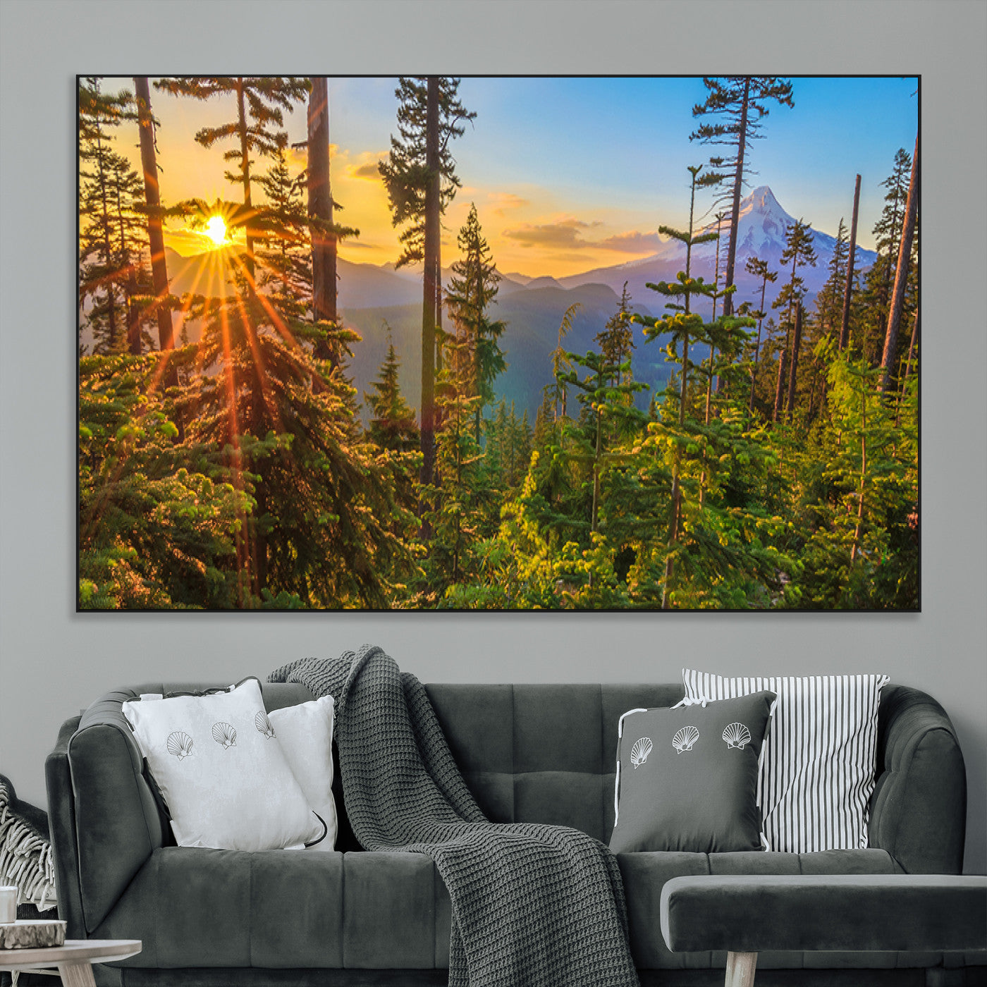 83544043-MGV-CV-36X24-Forest Sunset Wall Art Canvas Print, Framed Sunset Trees Art Picture Print, Green Pines Perfect Rustic Nature Decor Artwork