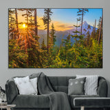 83544043-MGV-CV-36X24-Forest Sunset Wall Art Canvas Print, Framed Sunset Trees Art Picture Print, Green Pines Perfect Rustic Nature Decor Artwork