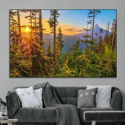 83544043-MGV-CV-36X24-Forest Sunset Wall Art Canvas Print, Framed Sunset Trees Art Picture Print, Green Pines Perfect Rustic Nature Decor Artwork