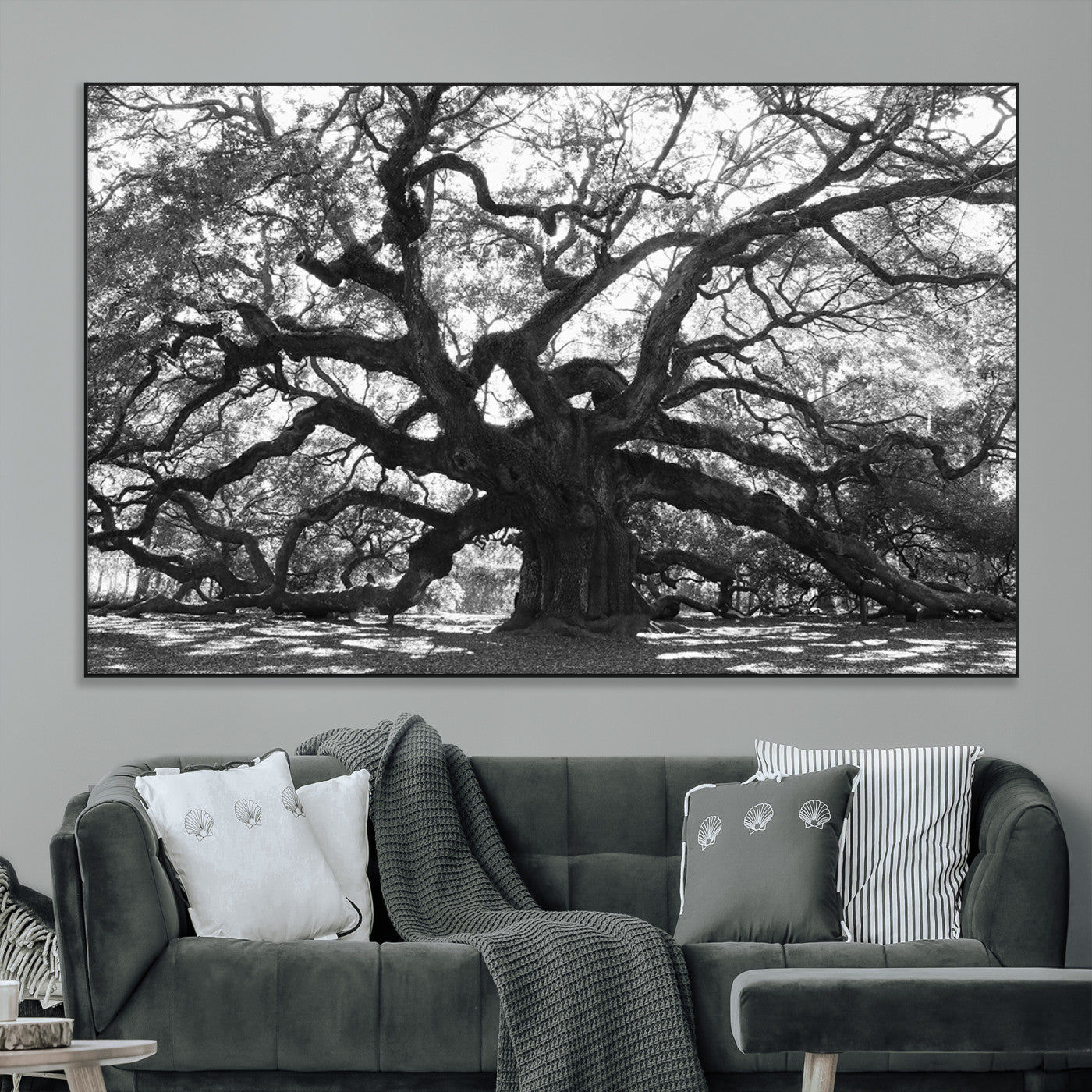 81655611-MGV-CV-36X24-Ancient Oak Wall Art Canvas Print, Framed Twisted Branches Art Picture Print, Gnarled Tree Perfect Moody Nature Decor Artwork