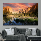31199457-MGV-CV-36X24-Yosemite Valley Wall Art Canvas Print, Framed El Capitan Art Picture Print, Sunset Sky Perfect Vibrant Western Decor Artwork