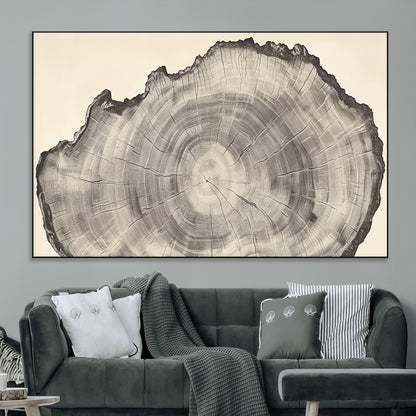 98921313-MGV-CV-36X24-Tree Ring Wall Art Canvas Print, Framed Wood Slice Art Picture Print, Minimalist Wood Perfect Rustic Academic Decor Artwork
