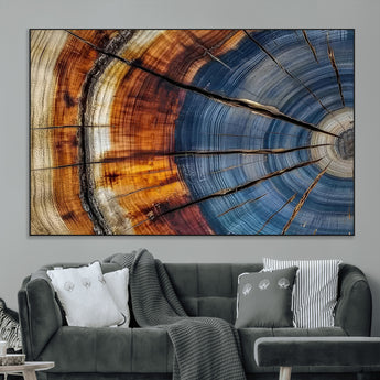 96890915-MGV-CV-36X24-Abstract Tree Ring Wall Art – Rustic Nature Canvas Print with Wood Grain Texture, Modern Earth Tone Artwork for Office, Living