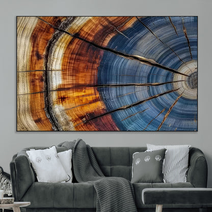 96890915-MGV-CV-36X24-Abstract Tree Ring Wall Art – Rustic Nature Canvas Print with Wood Grain Texture, Modern Earth Tone Artwork for Office, Living