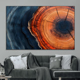 57732250-MGV-CV-36X24-Tree Ring Abstract Wall Art – Blue Orange Wood Grain Canvas Print, Modern Rustic Nature Artwork for Living Room, Office,