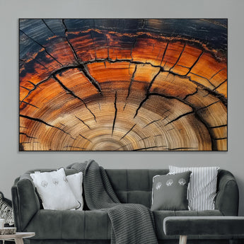 65909987-MGV-CV-36X24-Rustic Tree Ring Wall Art – Nature Inspired Wooden Texture Canvas Print, Modern Abstract Artwork for Living Room, Bedroom, Office