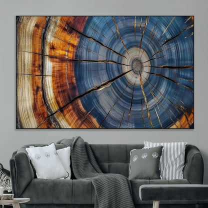 82059233-MGV-CV-36X24-Rustic Tree Ring Wall Art – Natural Wood Texture Canvas Print, Framed Abstract Tree Stump for Farmhouse, Log Cabin, Wooden House