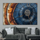 45268471-MGV-CV-36X24-Blue Tree Ring Wall Art – Rustic Wood Cross Section Canvas Print, Modern Abstract Nature Decor for Living Room, Office, or Cabin