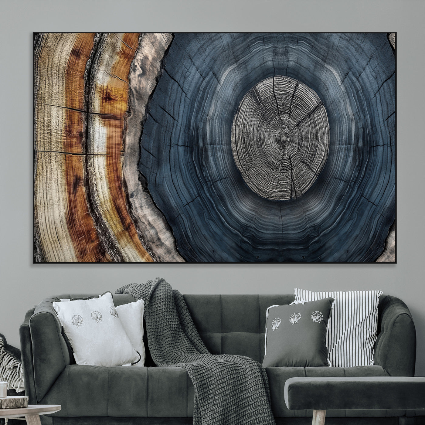 91368647-MGV-CV-36X24-Tree Ring Wall Art – Natural Rustic Wood Texture Canvas Print, Farmhouse Log Cabin Decor, Framed Abstract Tree Stump for Living