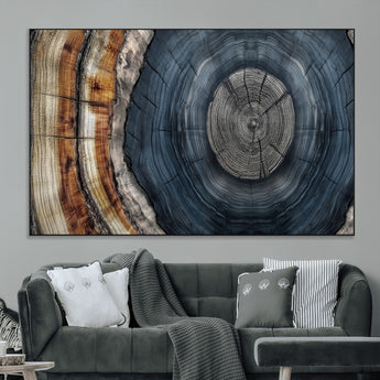91368647-MGV-CV-36X24-Tree Ring Wall Art – Natural Rustic Wood Texture Canvas Print, Farmhouse Log Cabin Decor, Framed Abstract Tree Stump for Living