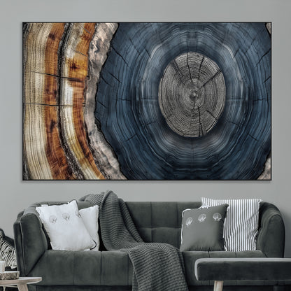 91368647-MGV-CV-36X24-Tree Ring Wall Art – Natural Rustic Wood Texture Canvas Print, Farmhouse Log Cabin Decor, Framed Abstract Tree Stump for Living