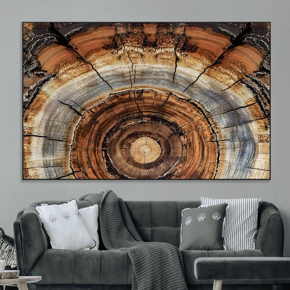 15184146-MGV-CV-36X24-Tree Rings Wall Art Canvas Print, Framed Wood Texture Art Picture Print, Rustic Pattern Perfect Rustic Organic Decor Artwork