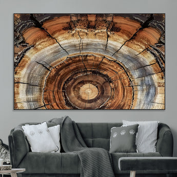 15184146-MGV-CV-36X24-Tree Rings Wall Art Canvas Print, Framed Wood Texture Art Picture Print, Rustic Pattern Perfect Rustic Organic Decor Artwork