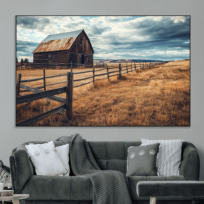 69356982-MGV-CV-36X24-Old Barn Wall Art Canvas Print, Framed Rustic Fence Art Picture Print, Wooden Farmhouse Perfect Rustic Farmhouse Decor Artwork