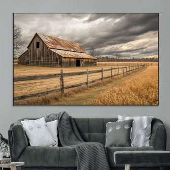 26821575-MGV-CV-36X24-Old Barn Wall Art Canvas Print, Framed Rustic Barn Art Picture Print, Moody Farm Perfect Rustic Farmhouse Decor Artwork