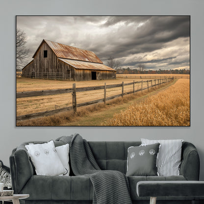 26821575-MGV-CV-36X24-Old Barn Wall Art Canvas Print, Framed Rustic Barn Art Picture Print, Moody Farm Perfect Rustic Farmhouse Decor Artwork