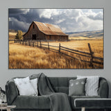 38758826-MGV-CV-36X24-Rustic Barn Wall Art Canvas Print, Framed Moody Barn Art Picture Print, Golden Field Perfect Rustic Farmhouse Decor Artwork