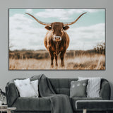 39350715-MGV-CV-36X24-Texas Longhorn Wall Art Canvas Print, Framed Longhorn Cow Art Picture Print, Western Cattle Perfect Rustic Western Decor Artwork